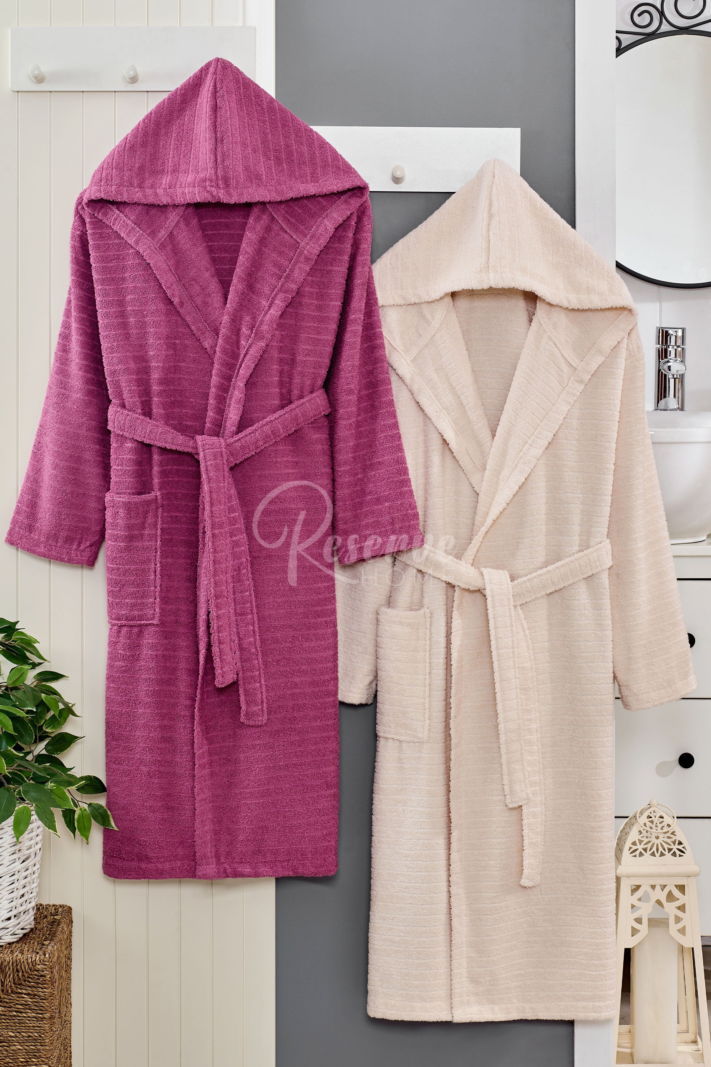 Berry - DOĞA 2'li Mürdüm Bej Bornoz Aile Seti