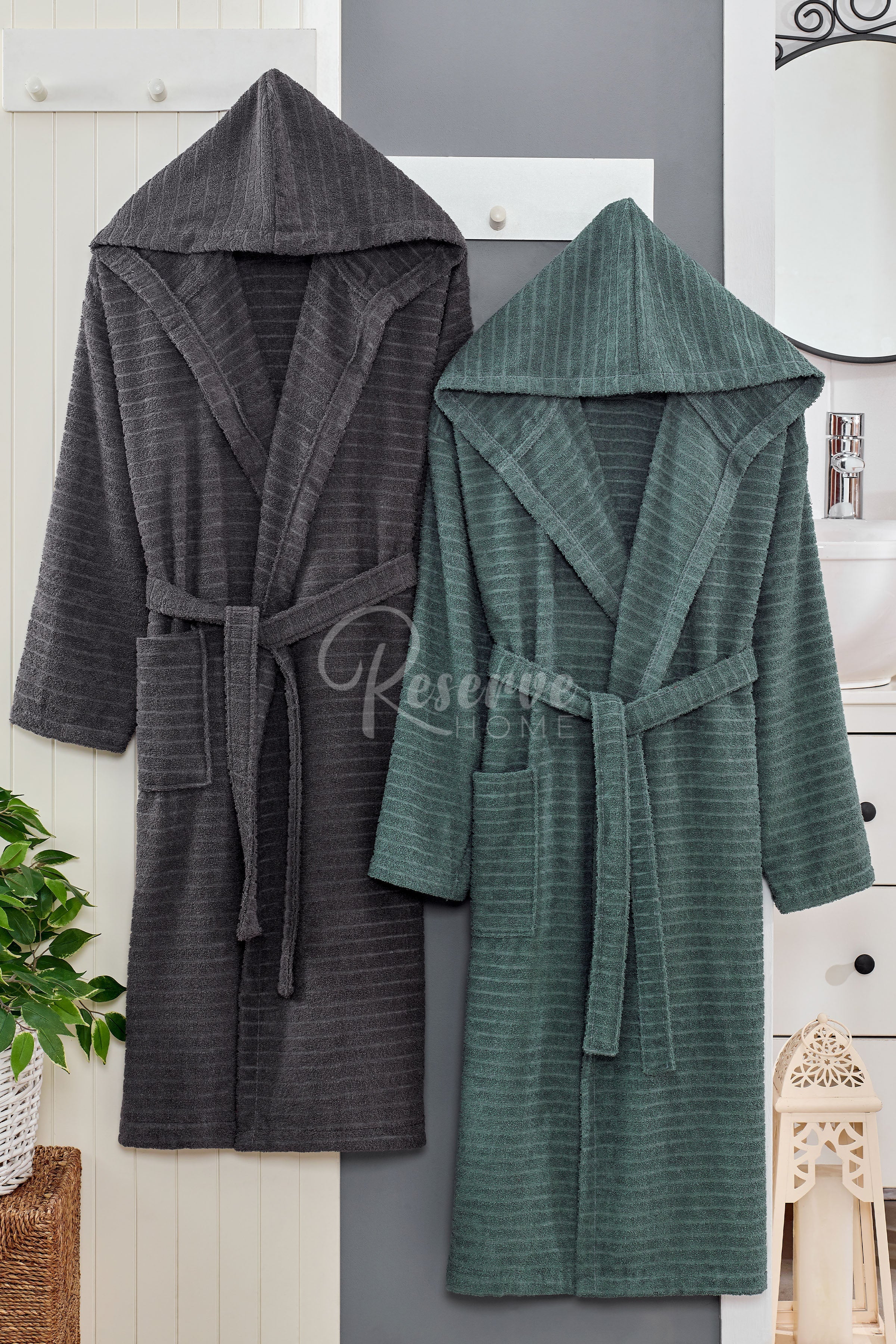 Berry - DOĞA 2'li Antrasit Yeşil Bornoz Aile Seti