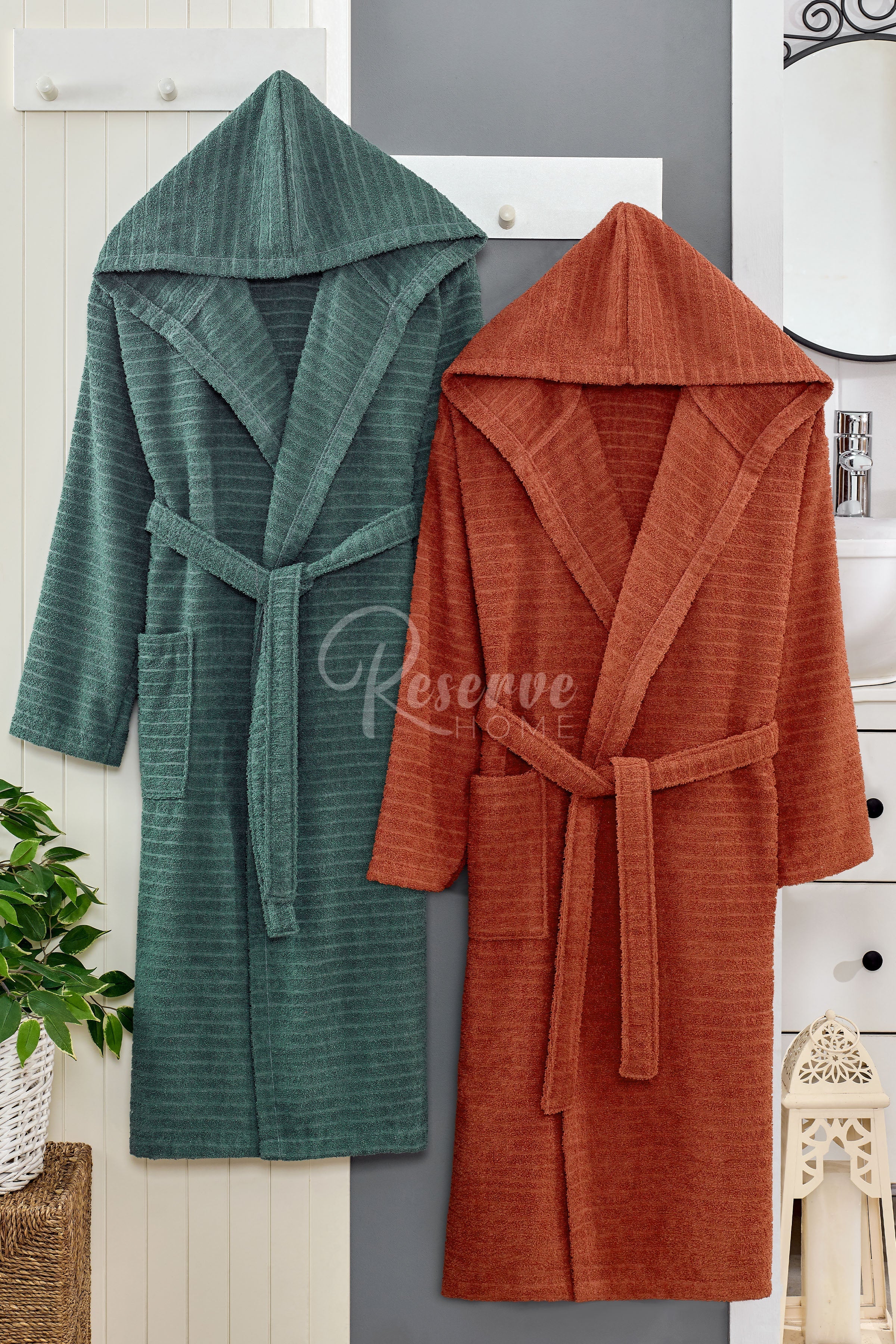 Berry - 2'li Yeşil Kiremit Bornoz Aile Seti