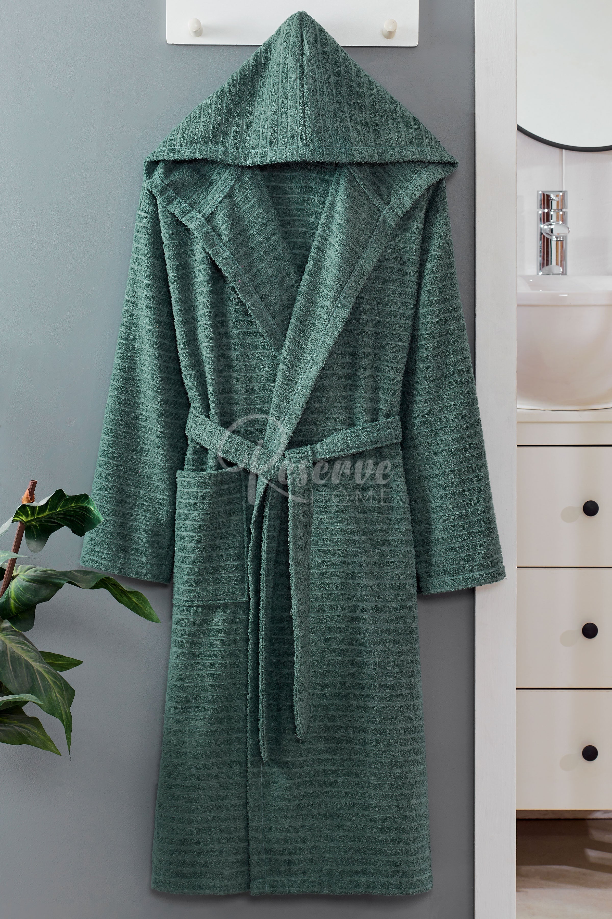 Berry - Kapşonlu Yeşil Bornoz