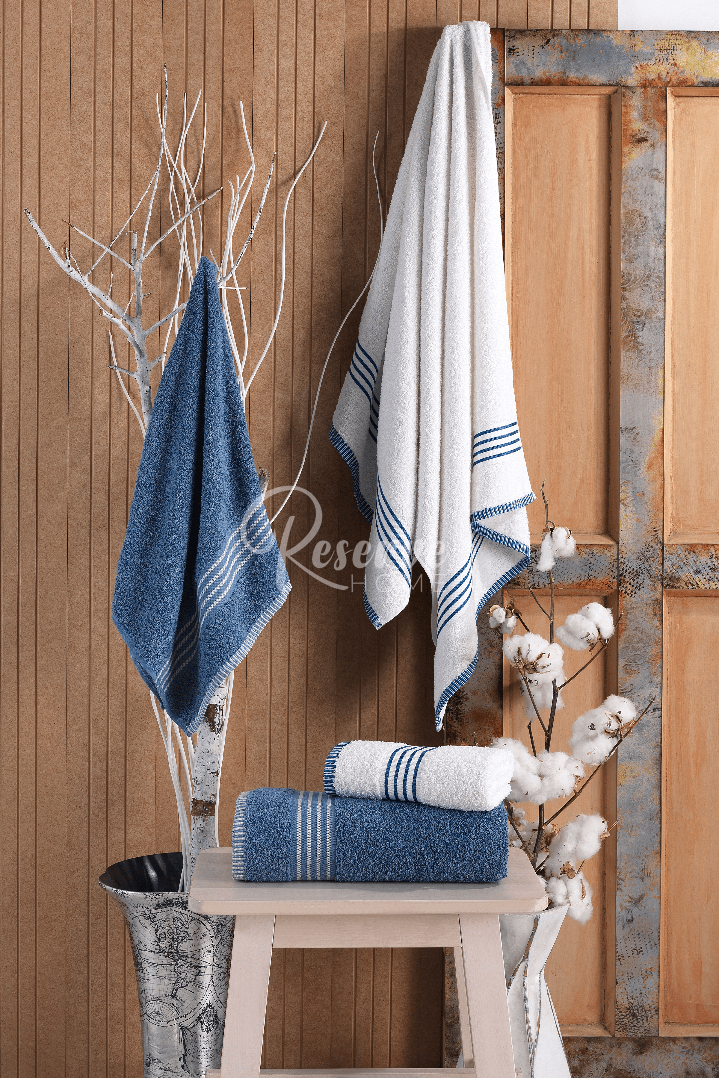 Oscar- 4'lü Banyo Havlu Seti Beyaz Mavi