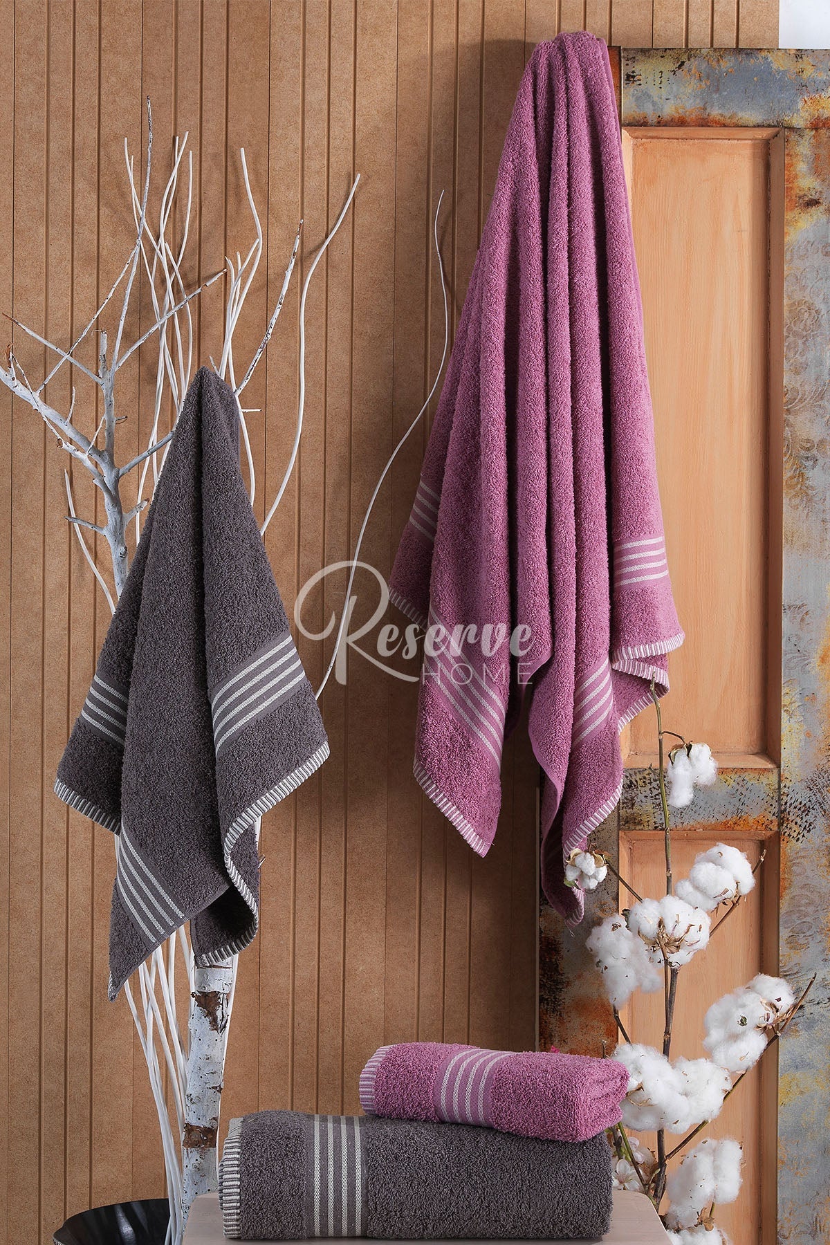 Oscar- 4'lü Banyo Havlu Seti Antrasit Mürdüm