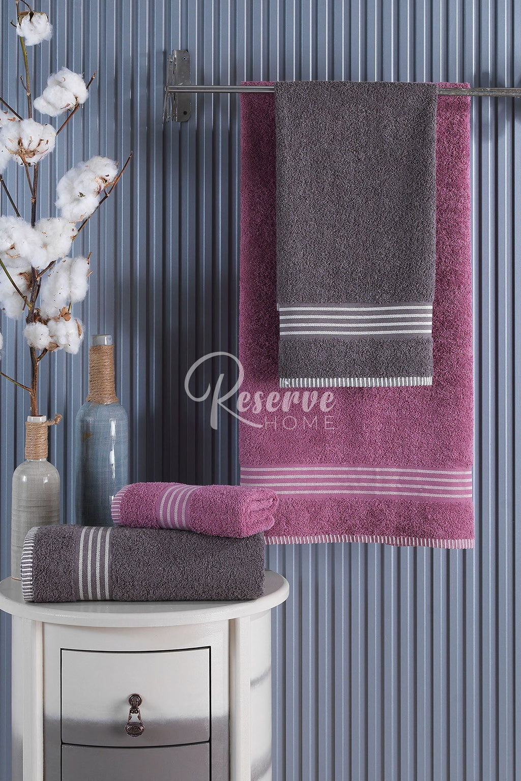 Oscar- 4'lü Banyo Havlu Seti Antrasit Mürdüm