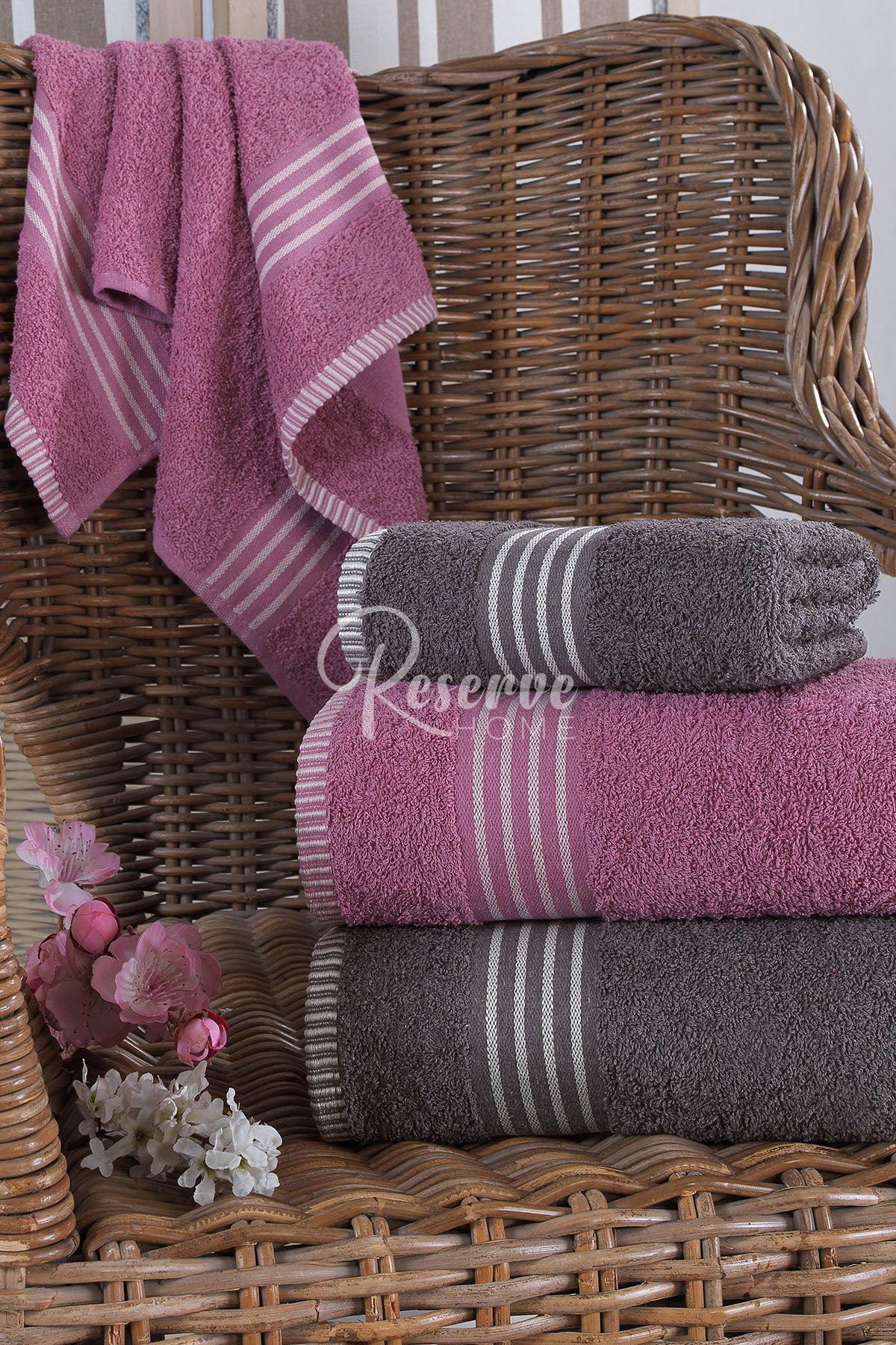 Oscar- 4'lü Banyo Havlu Seti Antrasit Mürdüm