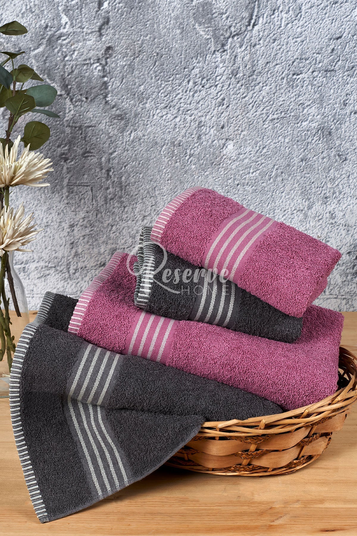 Oscar- 4'lü Banyo Havlu Seti Antrasit Mürdüm