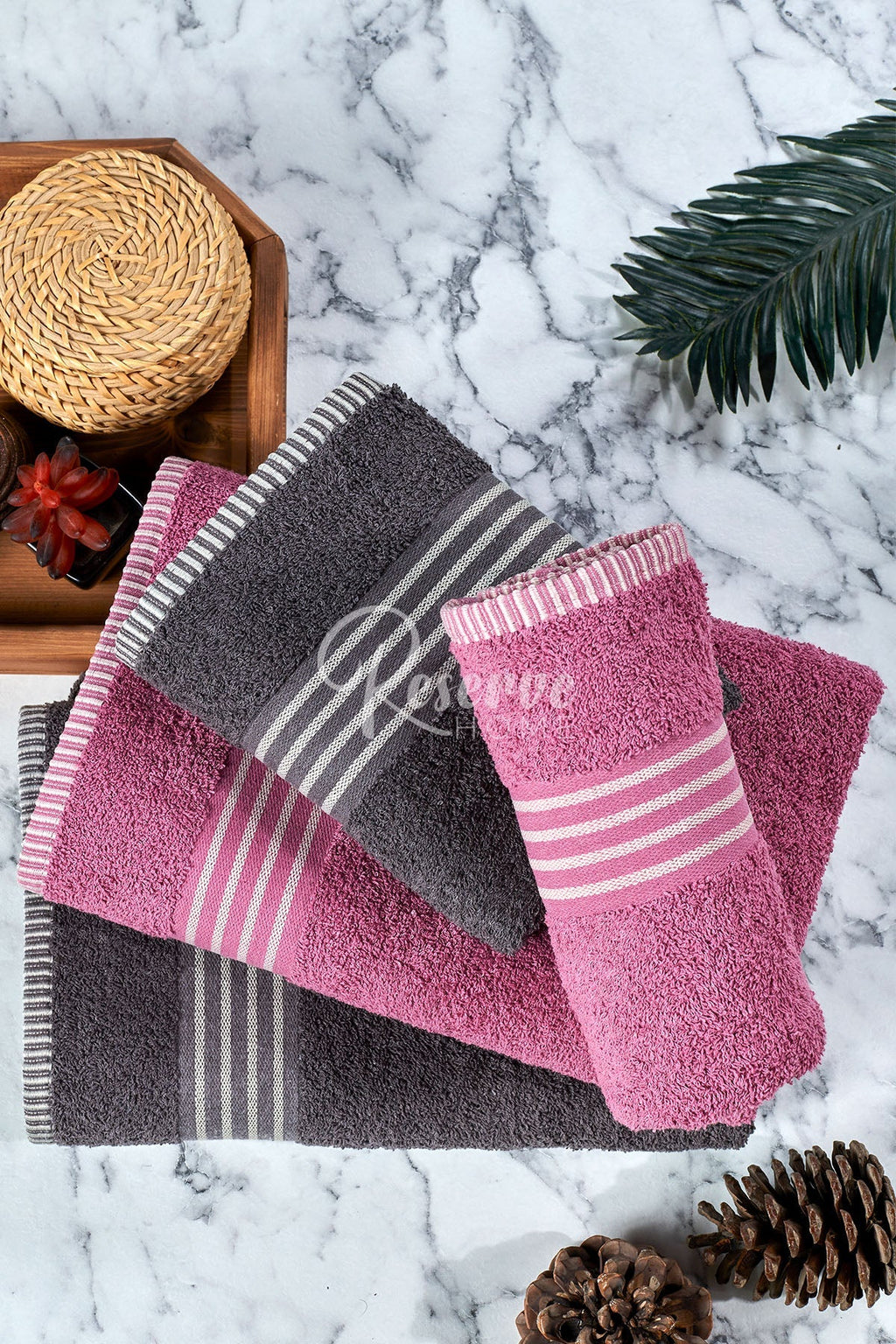 Oscar- 4'lü Banyo Havlu Seti Antrasit Mürdüm