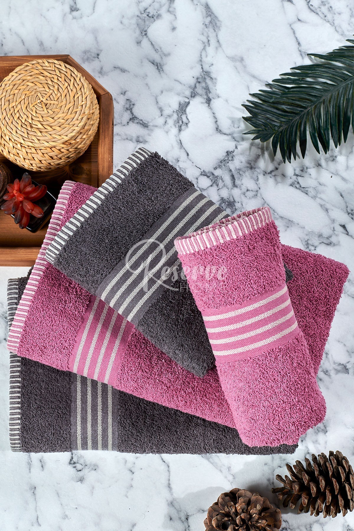 Oscar- 4'lü Banyo Havlu Seti Antrasit Mürdüm