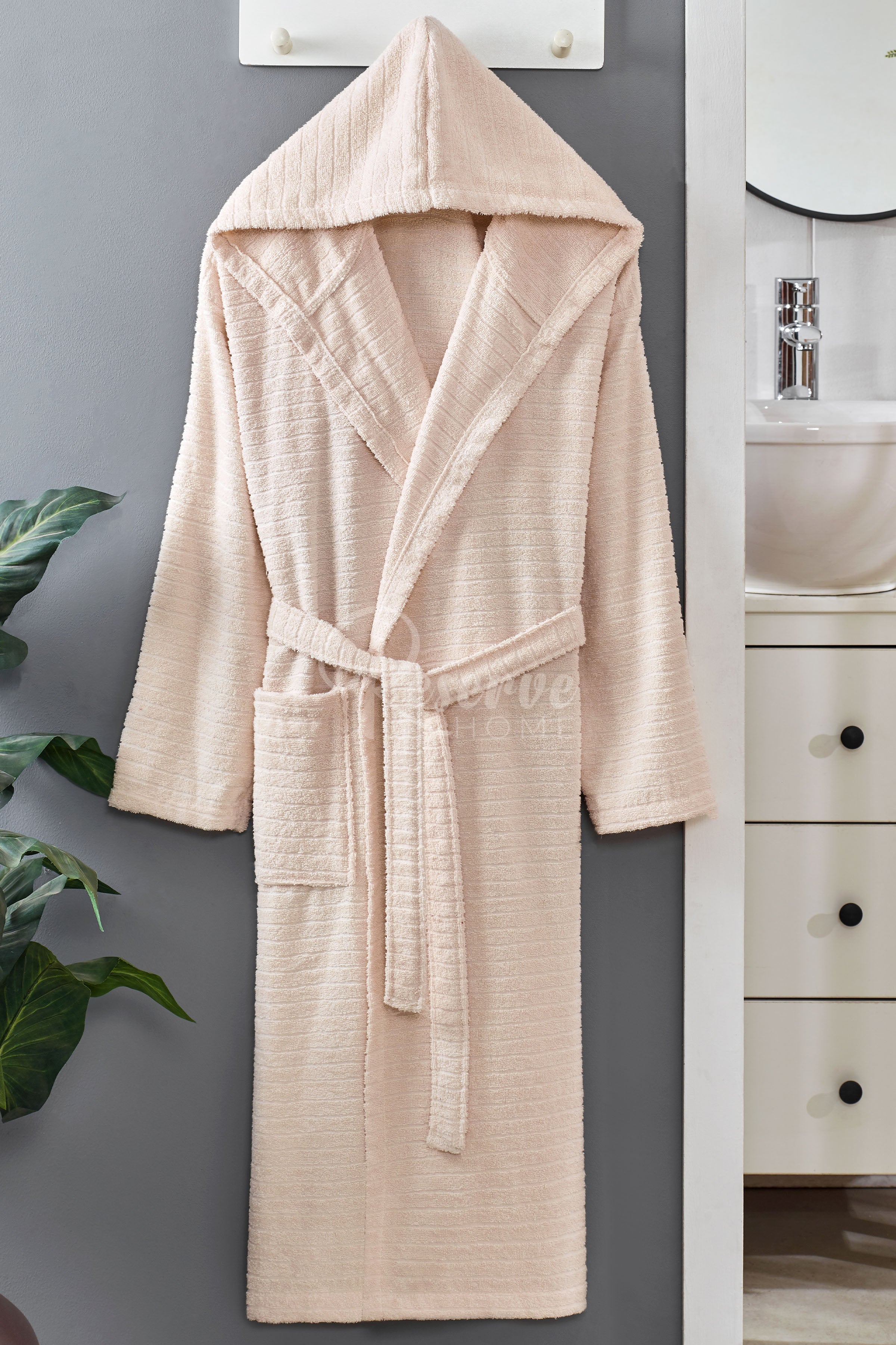 Berry - Kapşonlu Bej Bornoz