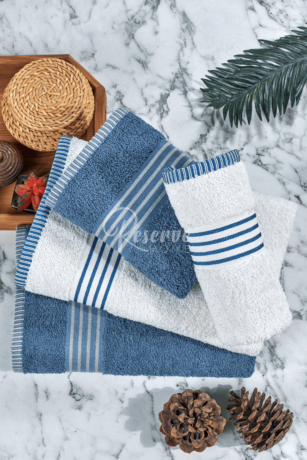 Oscar- 4'lü Banyo Havlu Seti Beyaz Mavi