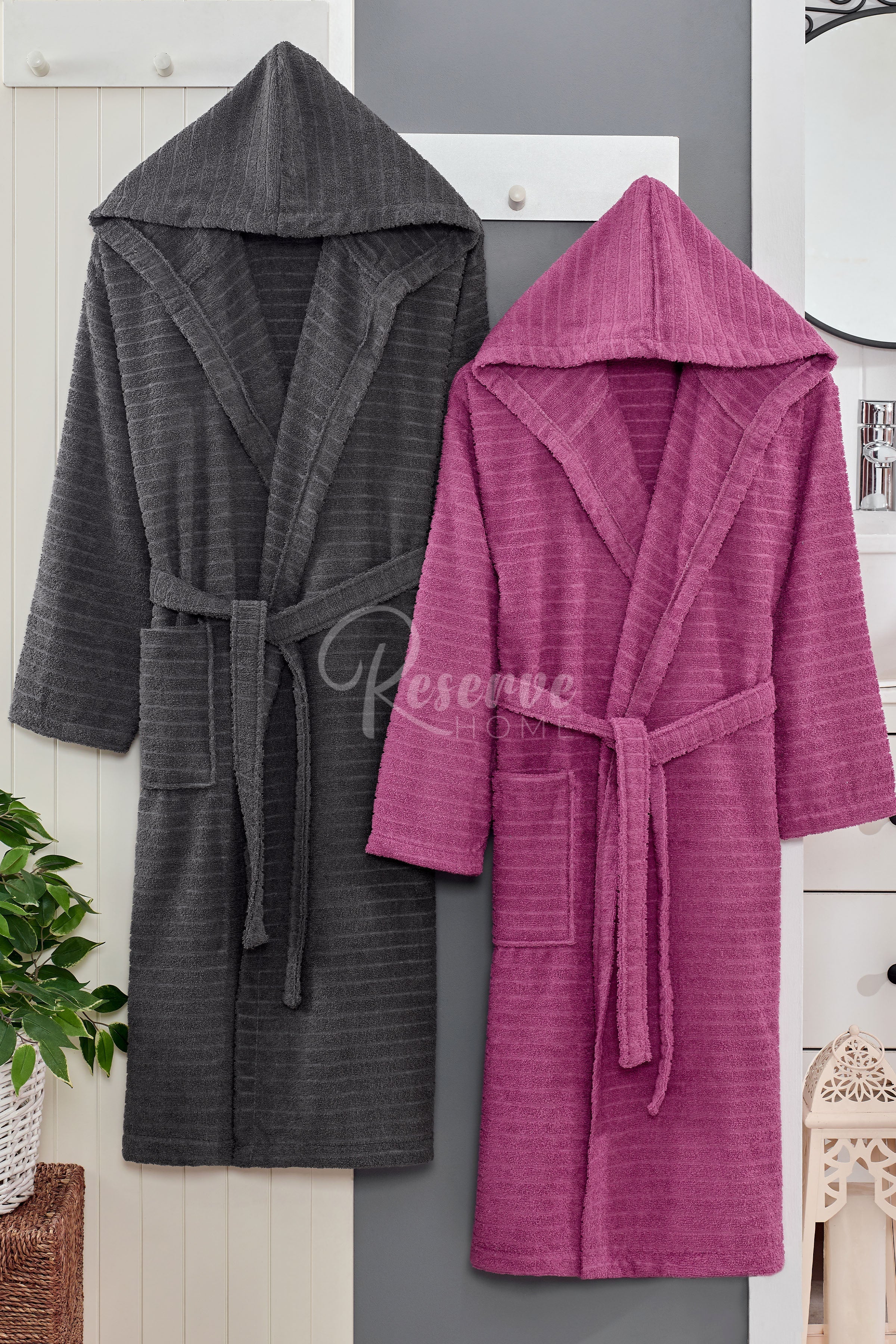 Berry - DOĞA 2'li Antrasit Mürdüm Bornoz Aile Seti