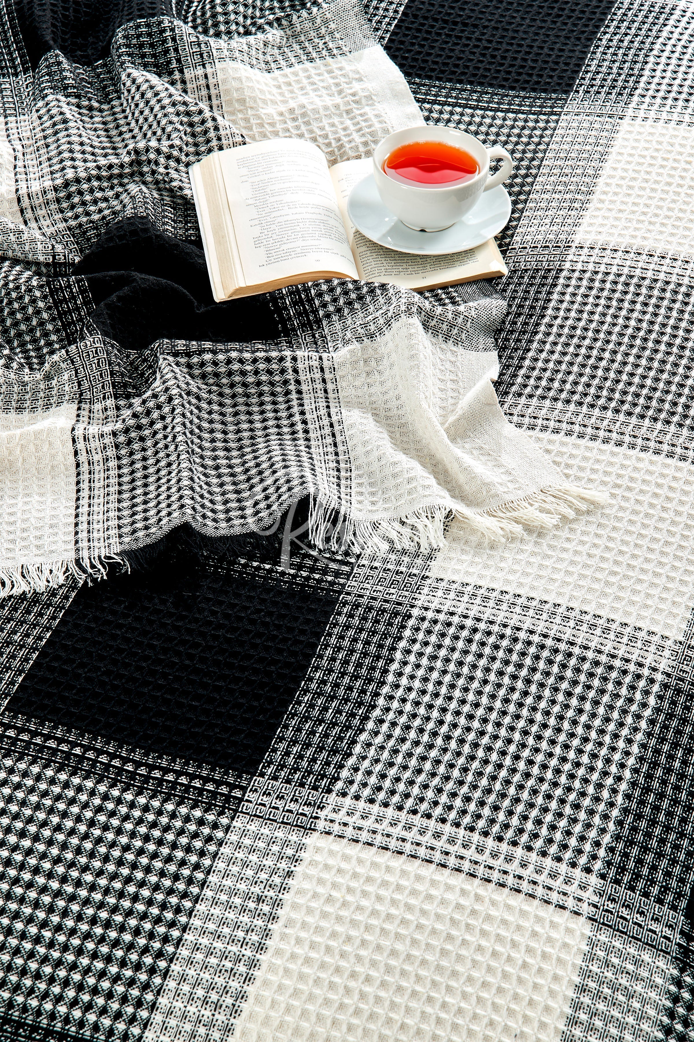 Carre -Ekose Çift Kişilik Siyah Pike