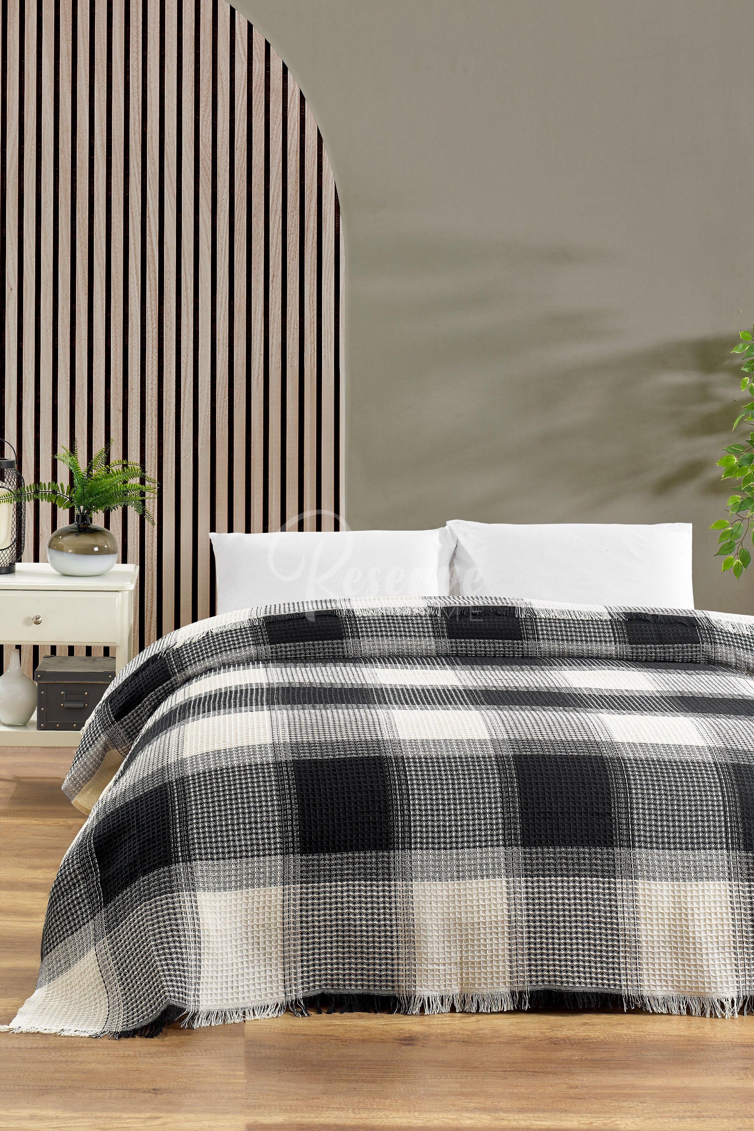 Carre -Ekose Çift Kişilik Siyah Pike