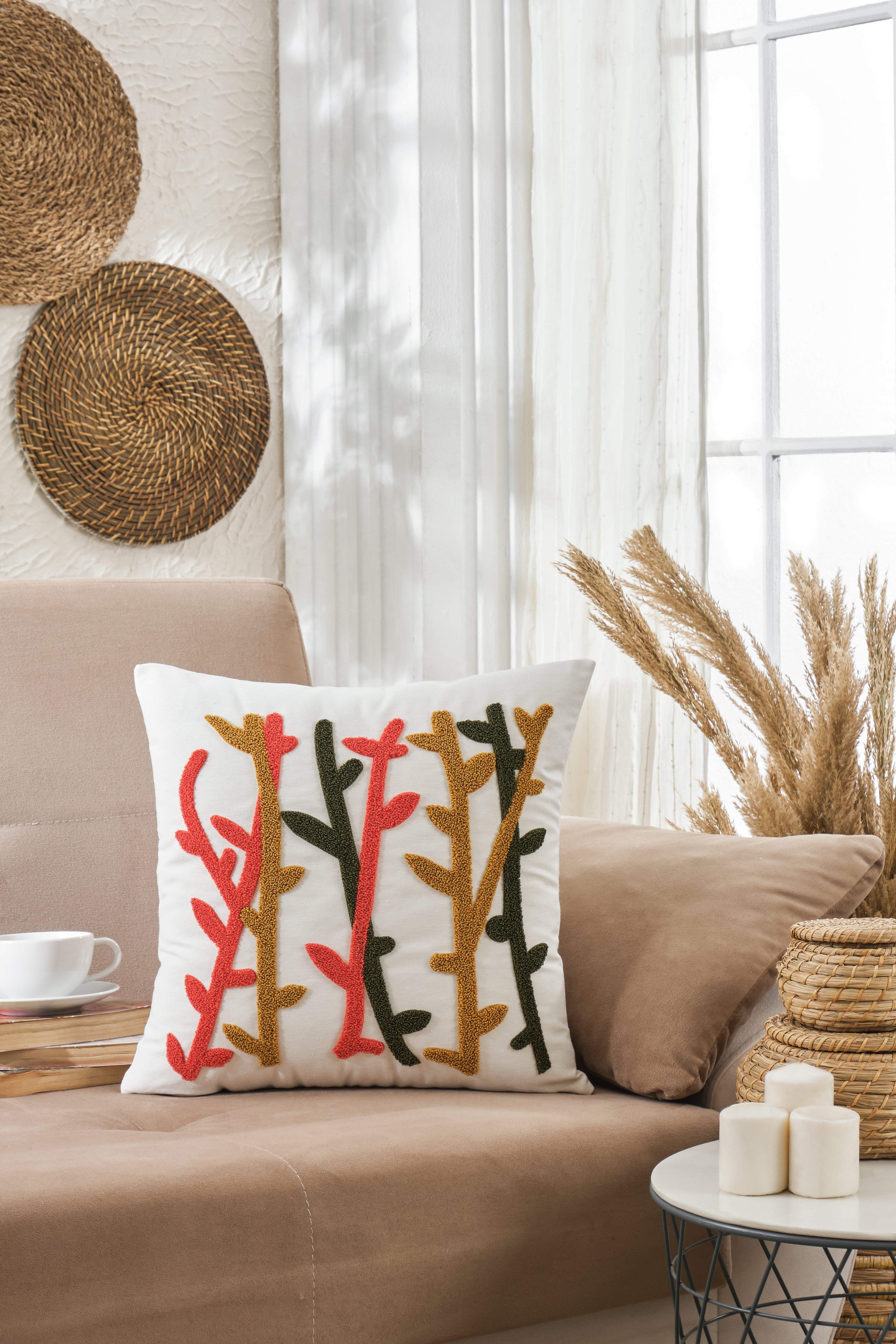 Kaktüs Punch Desen Kırlent Kılıfı 43x43 cm