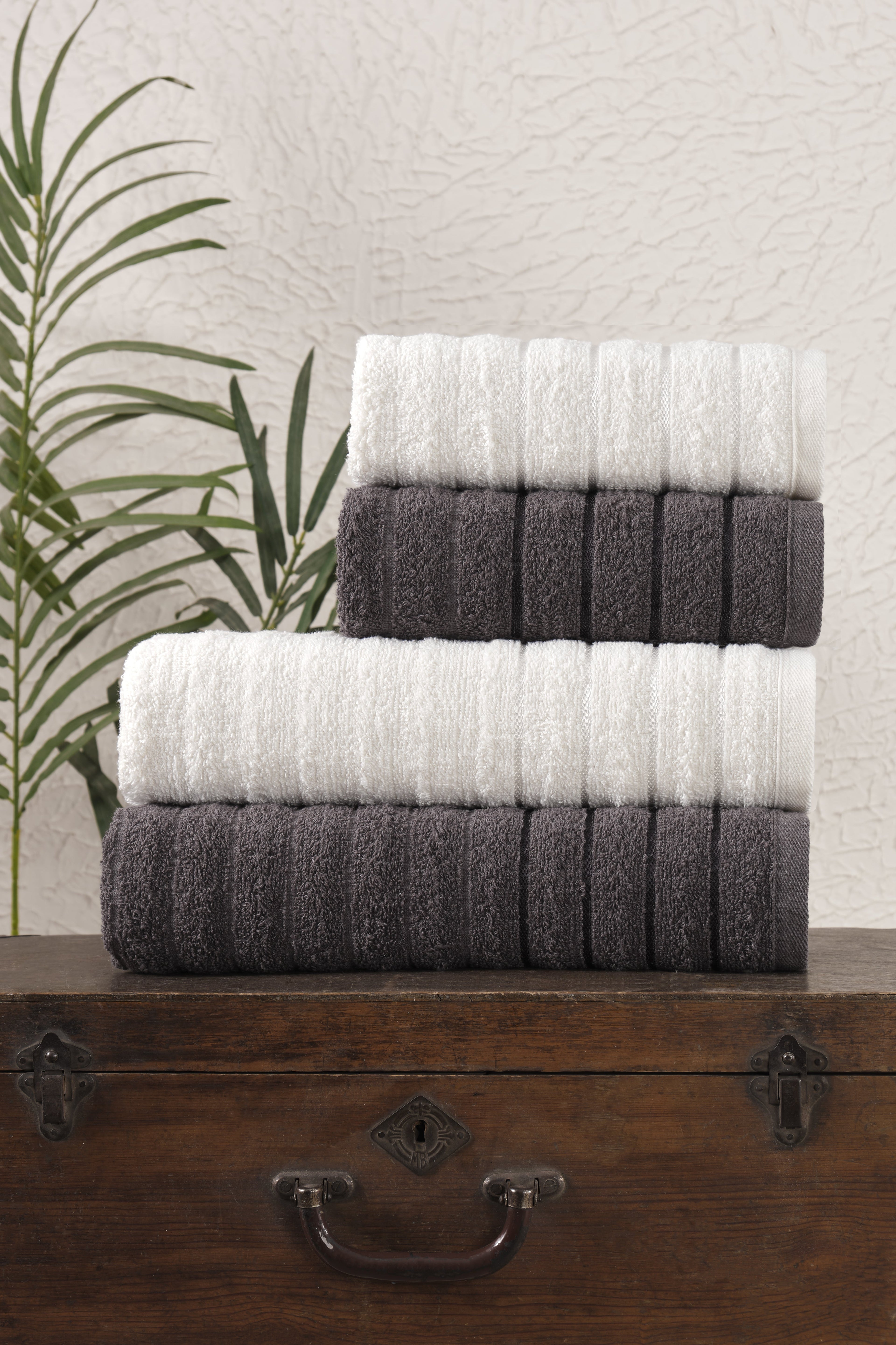 Dalga - 4'lü Banyo Havlu Seti Antrasit-Krem