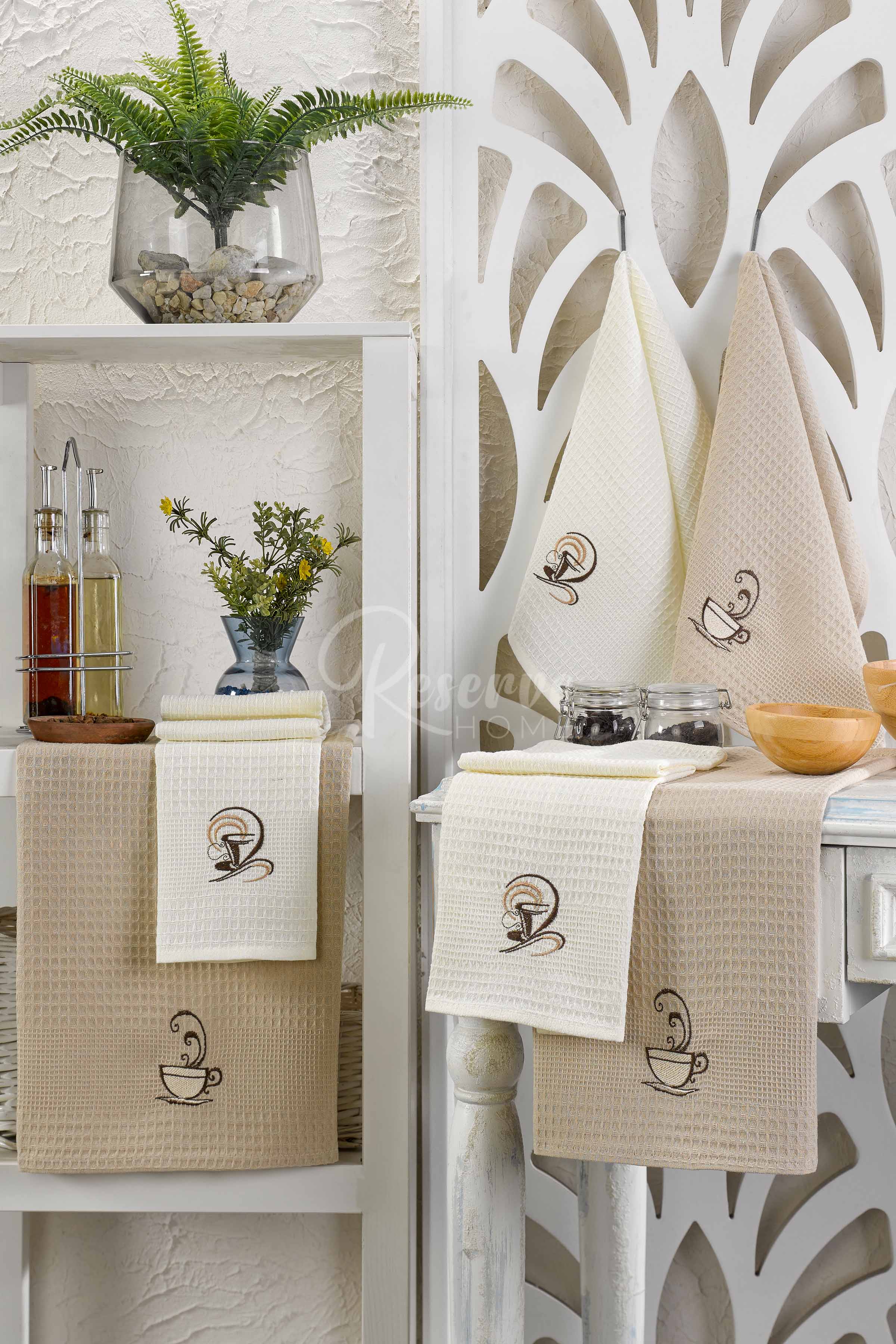 Laura - 6'lı Mutfak Kurulama Bezi Kahve Seti