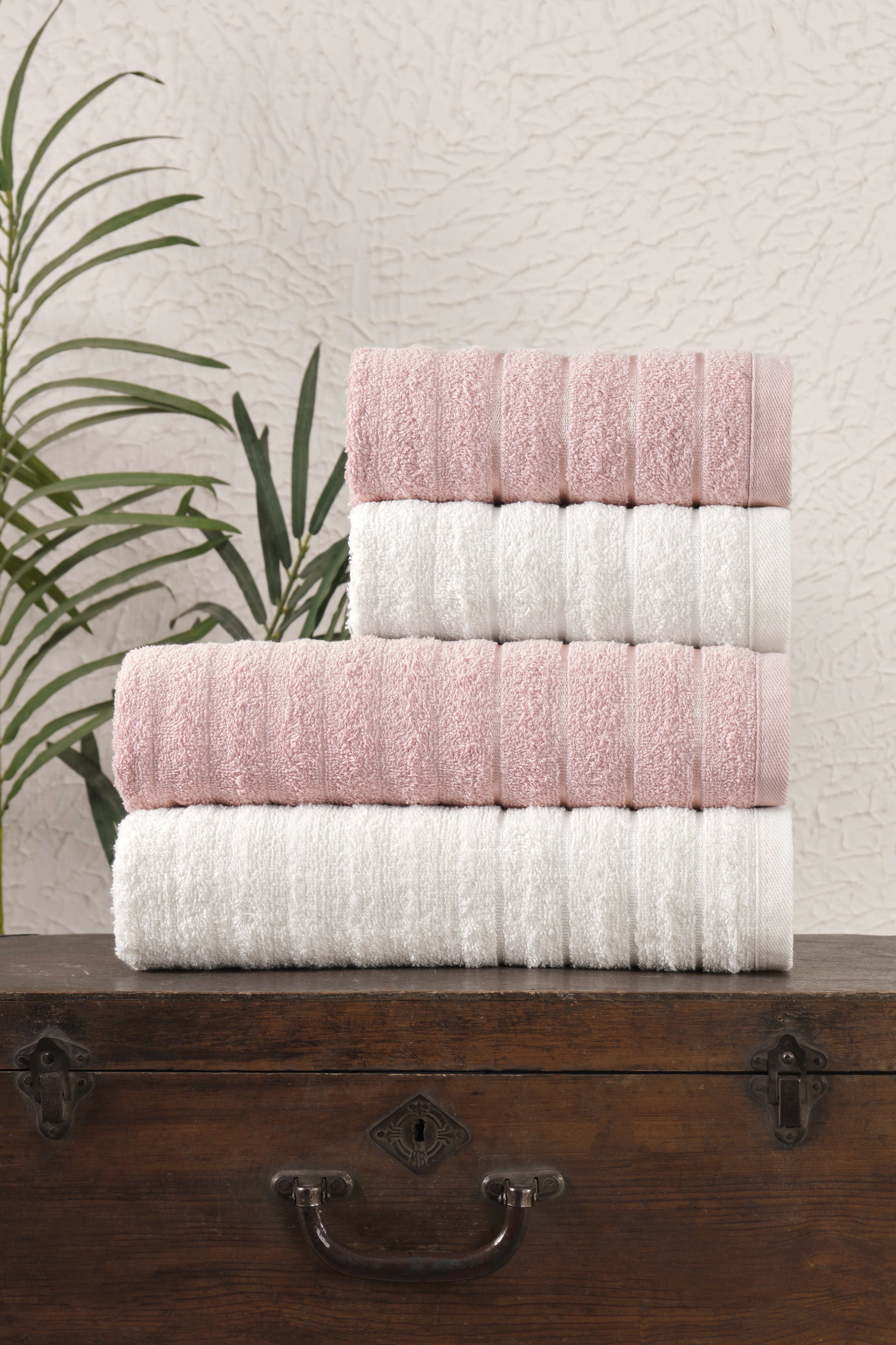 Dalga - 4'lü Banyo Havlu Seti Pudra-Krem